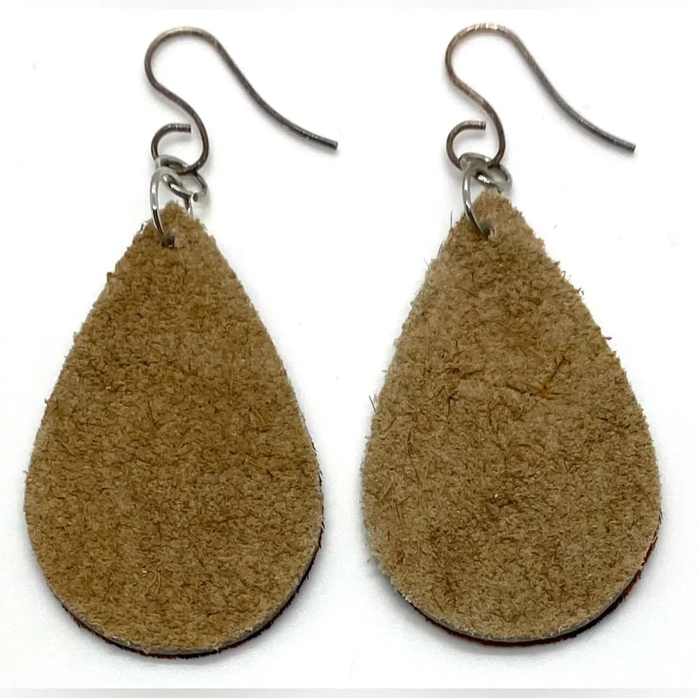 Brown Animal Print FauxFur Leather Dangle Earrings Boho Eclectic Y2K Festival